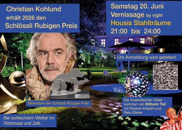 Housi Events 2026 - 20.06.2026 21:00 - 24:00 Vernissage + Schlössli Rubigen Preis Housi Events 2026 - 20.06.2026 21:00 - 24:00 Vernissage + Schlössli Rubigen Preis