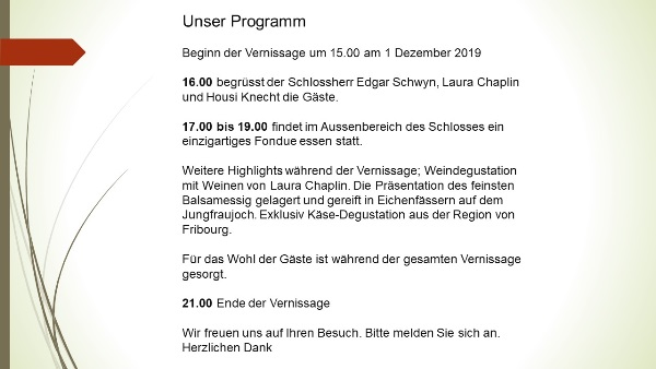 01.12.2019 Vernissage Laura Chaplin & House Knecht im Schloss Sihlberg